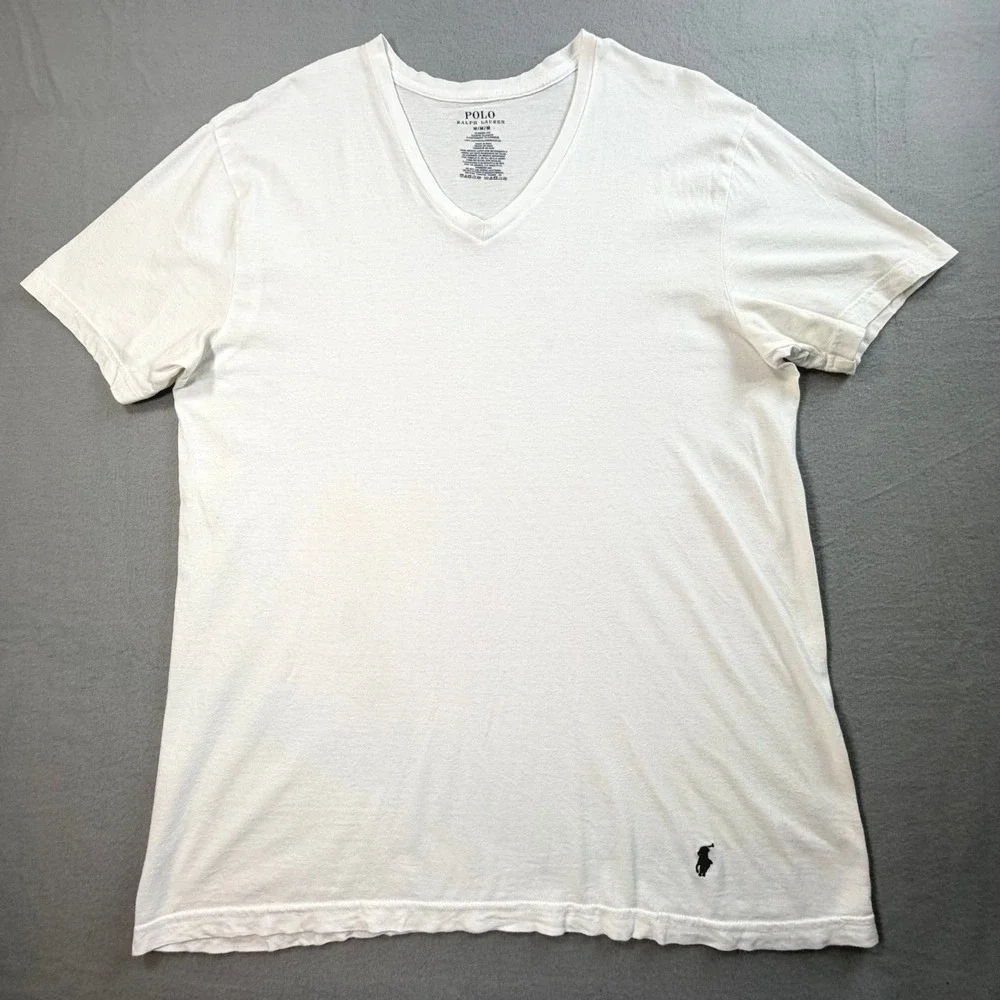 Polo Ralph Lauren V-Neck T-Shirt Mens M White Classic Fit Pony Logo